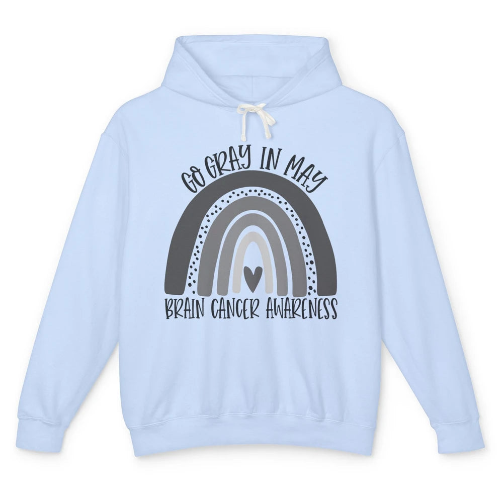 Brain Cancer Awareness Go Gray In May Gray Rainbow Heart Unisex Lightweight Hoodie