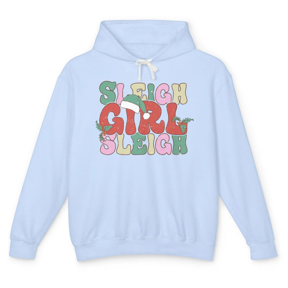 Retro Groovy Christmas Sleigh Girl Sleigh Santa Hat Winter Unisex Lightweight Hoodie