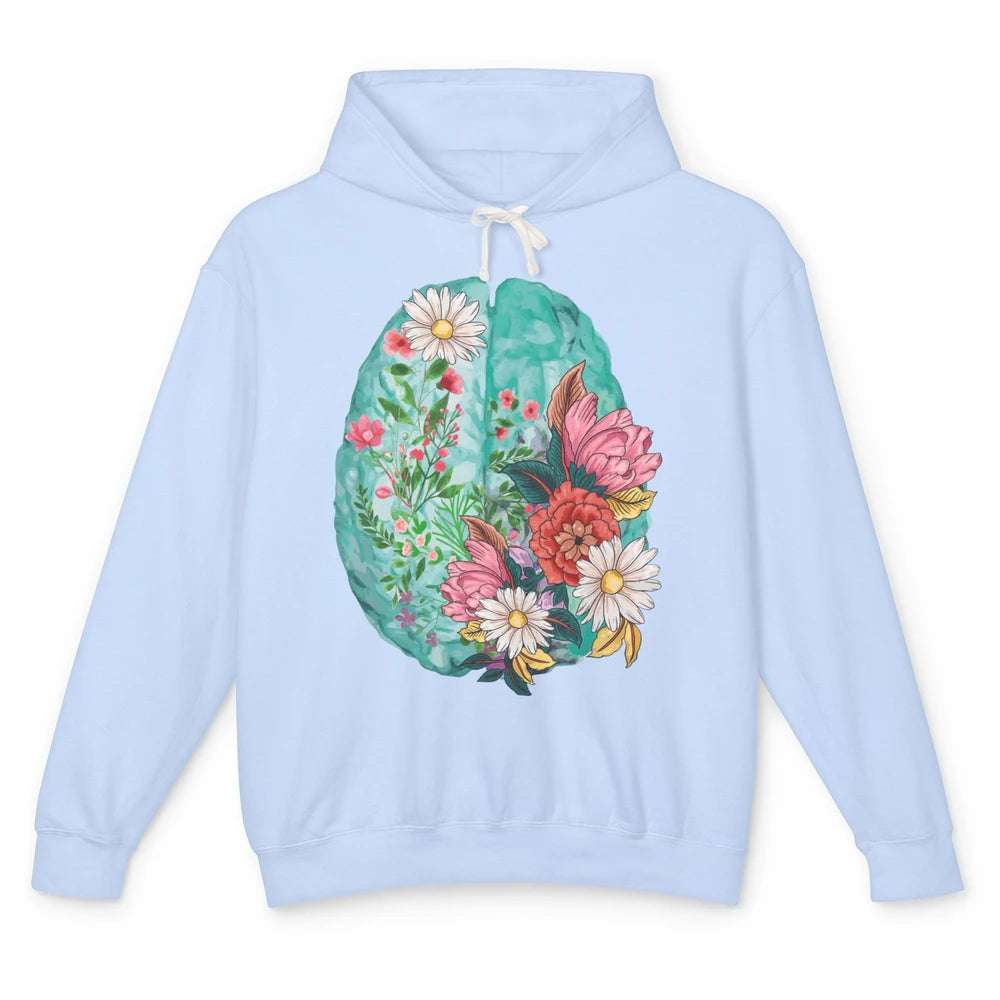 Wildflower Brain End The Stigma Floral Mental Health Matters Unisex Lightweight Hoodie