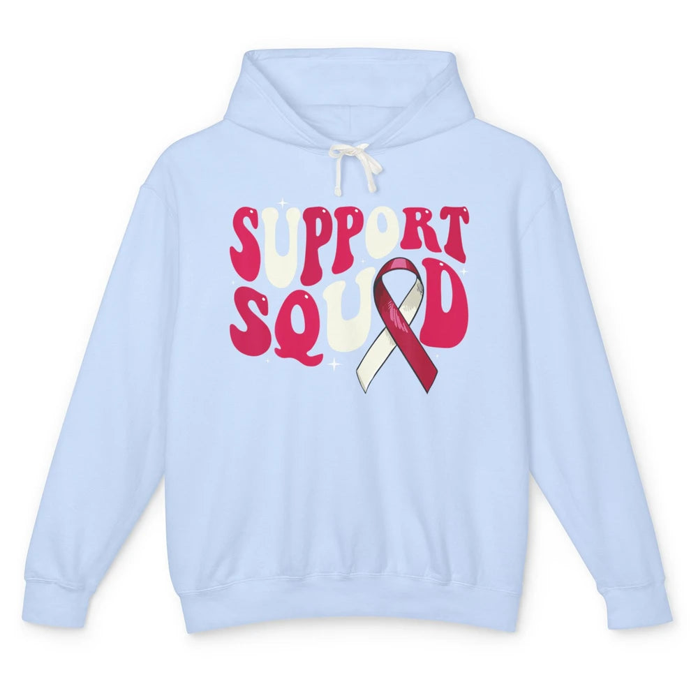 Groovy Support Squad Throat Cancer Awareness Burgundy White Unisex Lightweight Hoodie