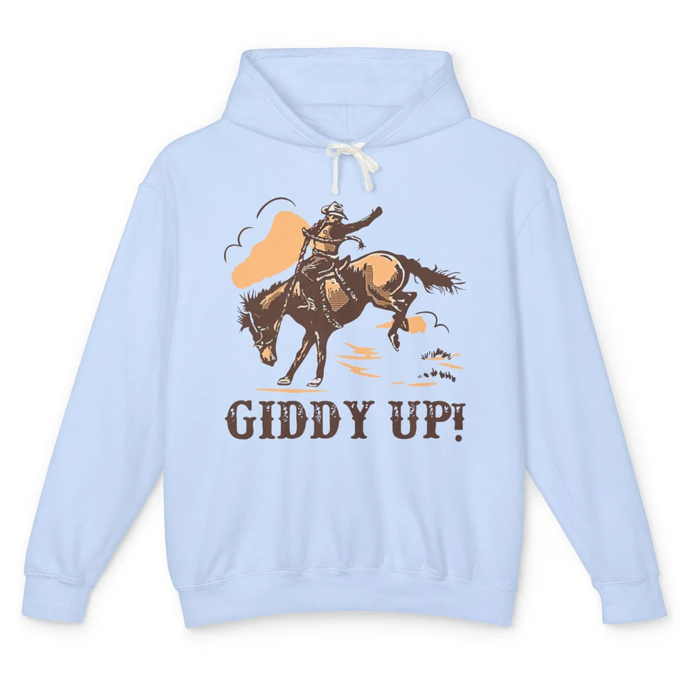 Retro Cowboy Rodeo Giddy Up Hold Your Horses Western Country Unisex Lightweight Hoodie