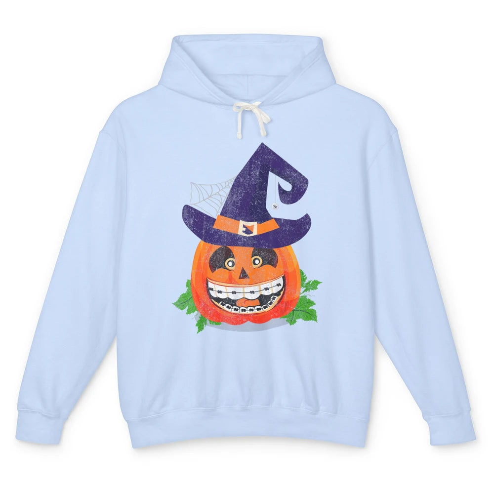 Pumpkin Witch Teeth Braces Dental Dentist Halloween Spooky Unisex Lightweight Hoodie