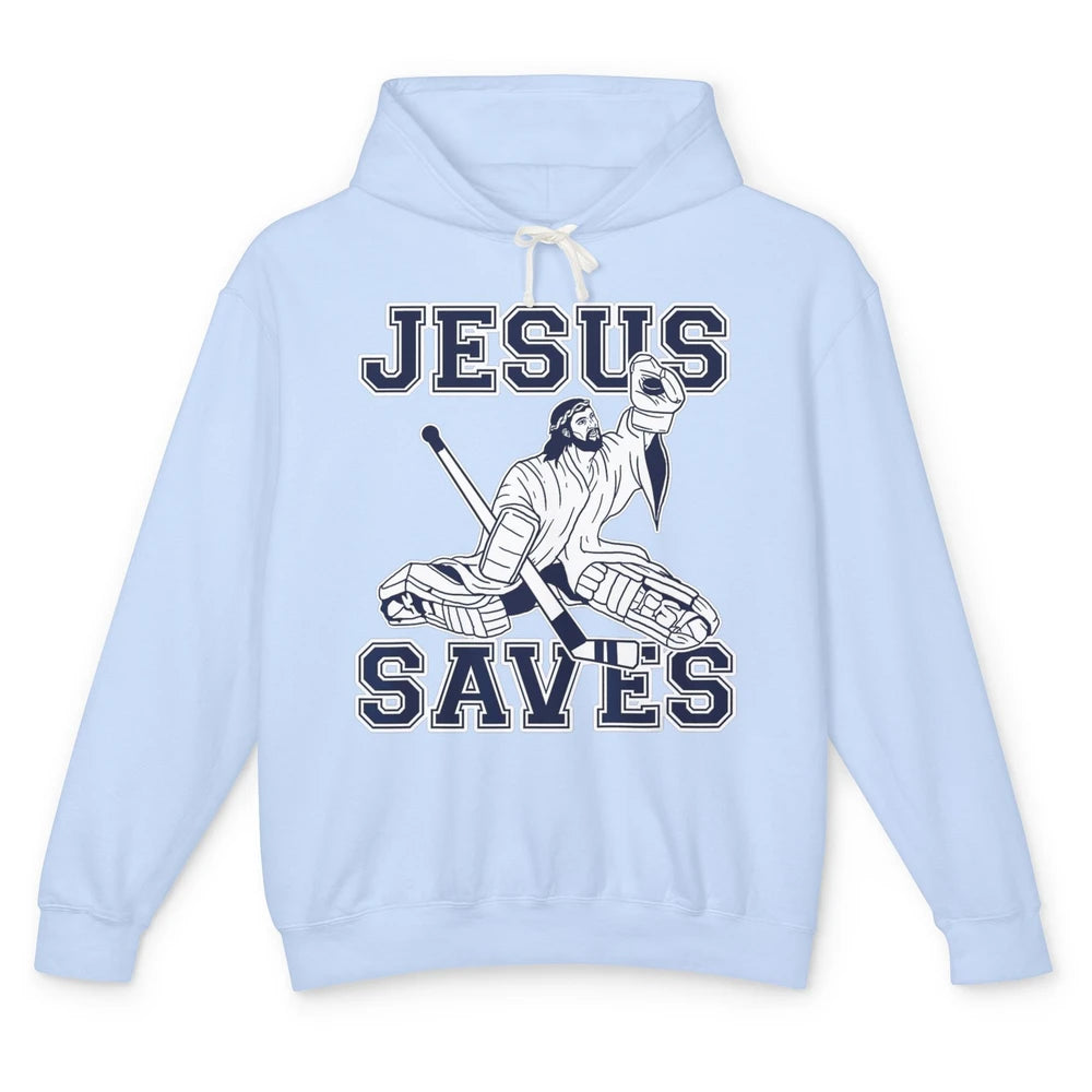 Funny Jesus Saves Ice Hockey Player Sports Game God Humor Unisex Lightweight Hoodie