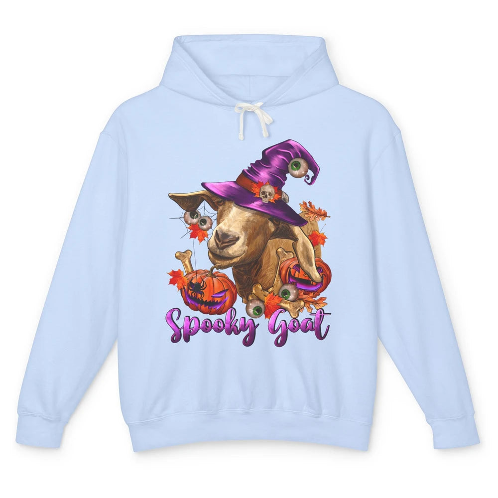 Funny Goat Witch Pumpkin Fall Leaves Halloween Goat Mom Unisex Lightweight Hoodie