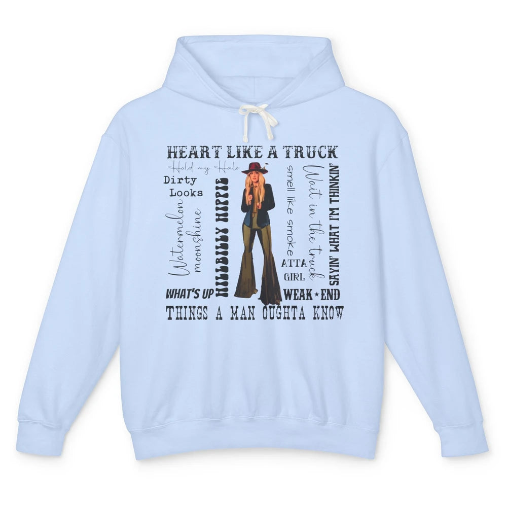 Retro Cowgirl He Said Wait In The Truck Western Country Unisex Lightweight Hoodie