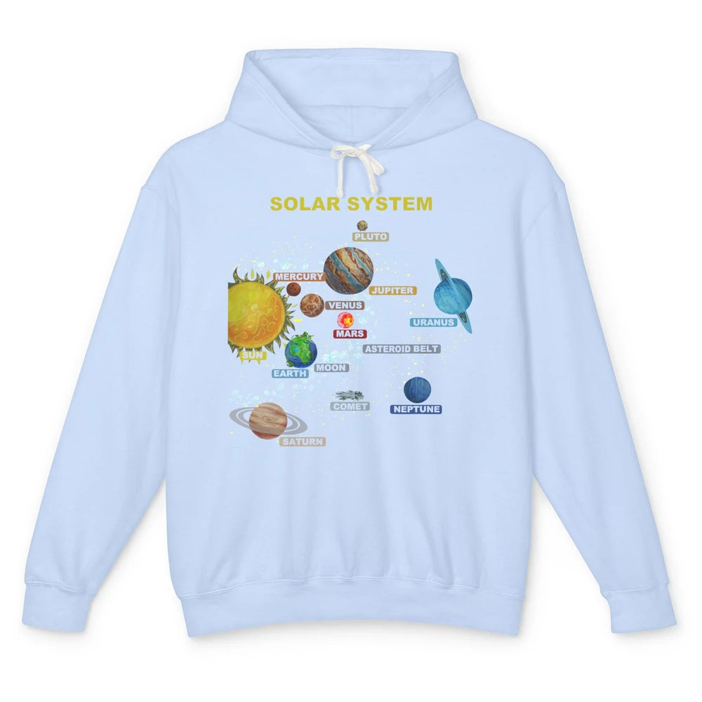 Solar System Graphic Planets Space Education Astronaut Gift Unisex Lightweight Hoodie