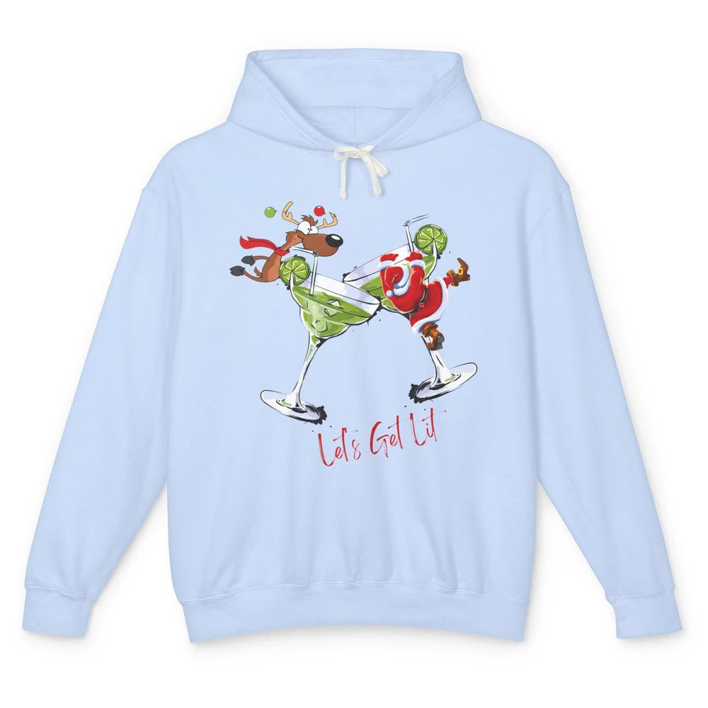 Party Santa & Reindeer Cocktail Glasses Let's Get Lit Xmas Unisex Lightweight Hoodie