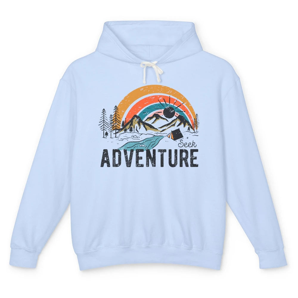 Vintage Mountain Sunrise Seek Adventure Camping Hiking Lover Unisex Lightweight Hoodie