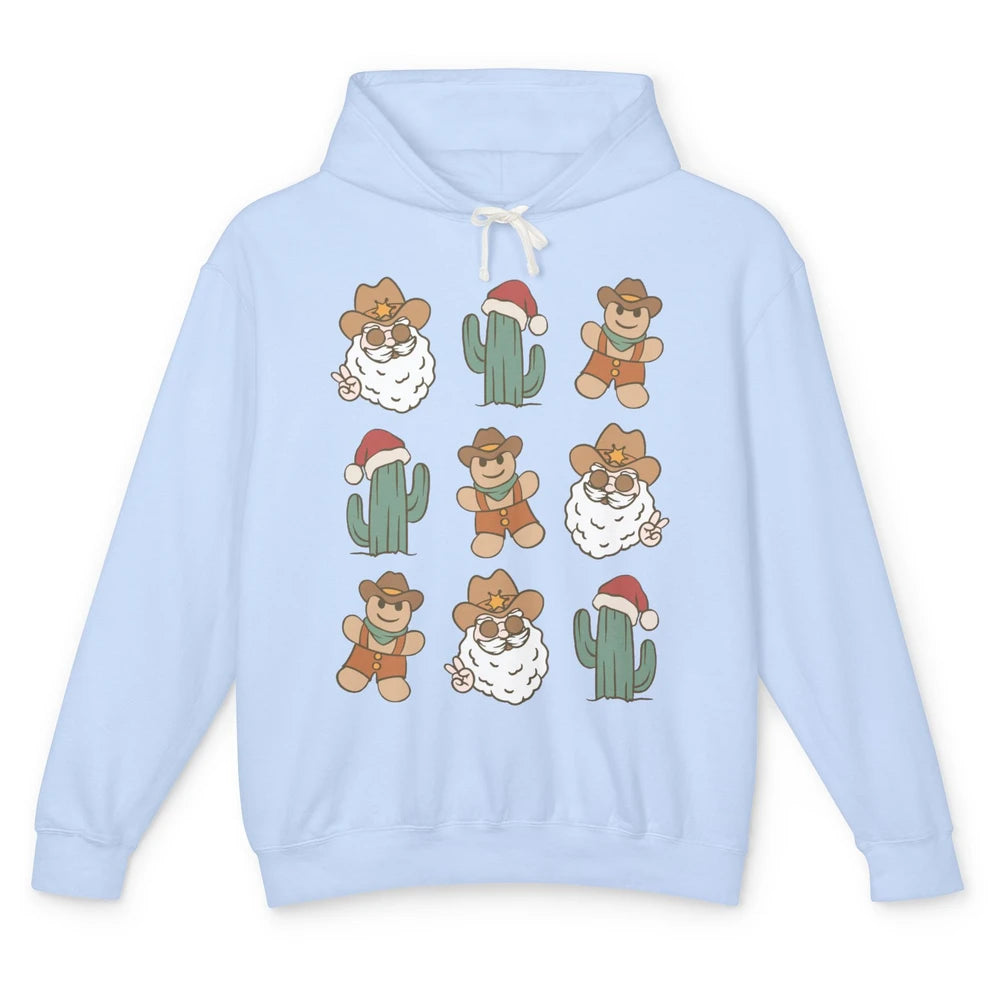 Cowboy Santa Gingerbread Desert Cactus Western Country Xmas Unisex Lightweight Hoodie