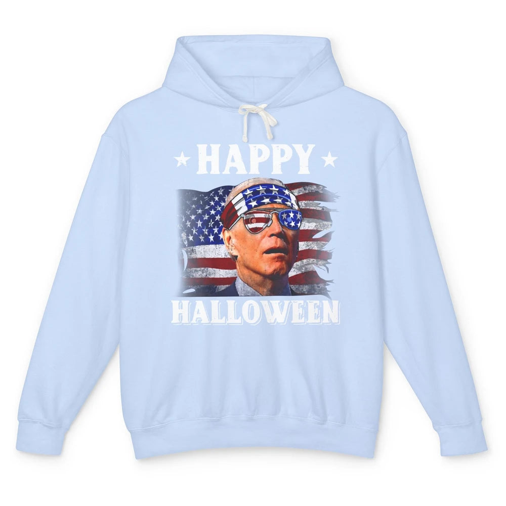 Retro US Flag Biden Glasses Happy Halloween Funny 4th July Unisex Lightweight Hoodie