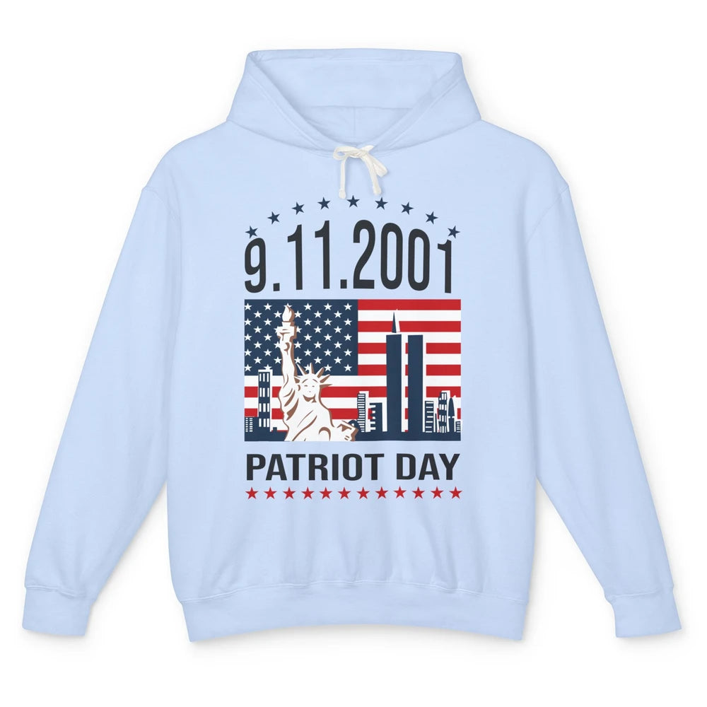 Never Forget 9-11-2001 American Flag Patriotic Memorial Day Unisex Lightweight Hoodie