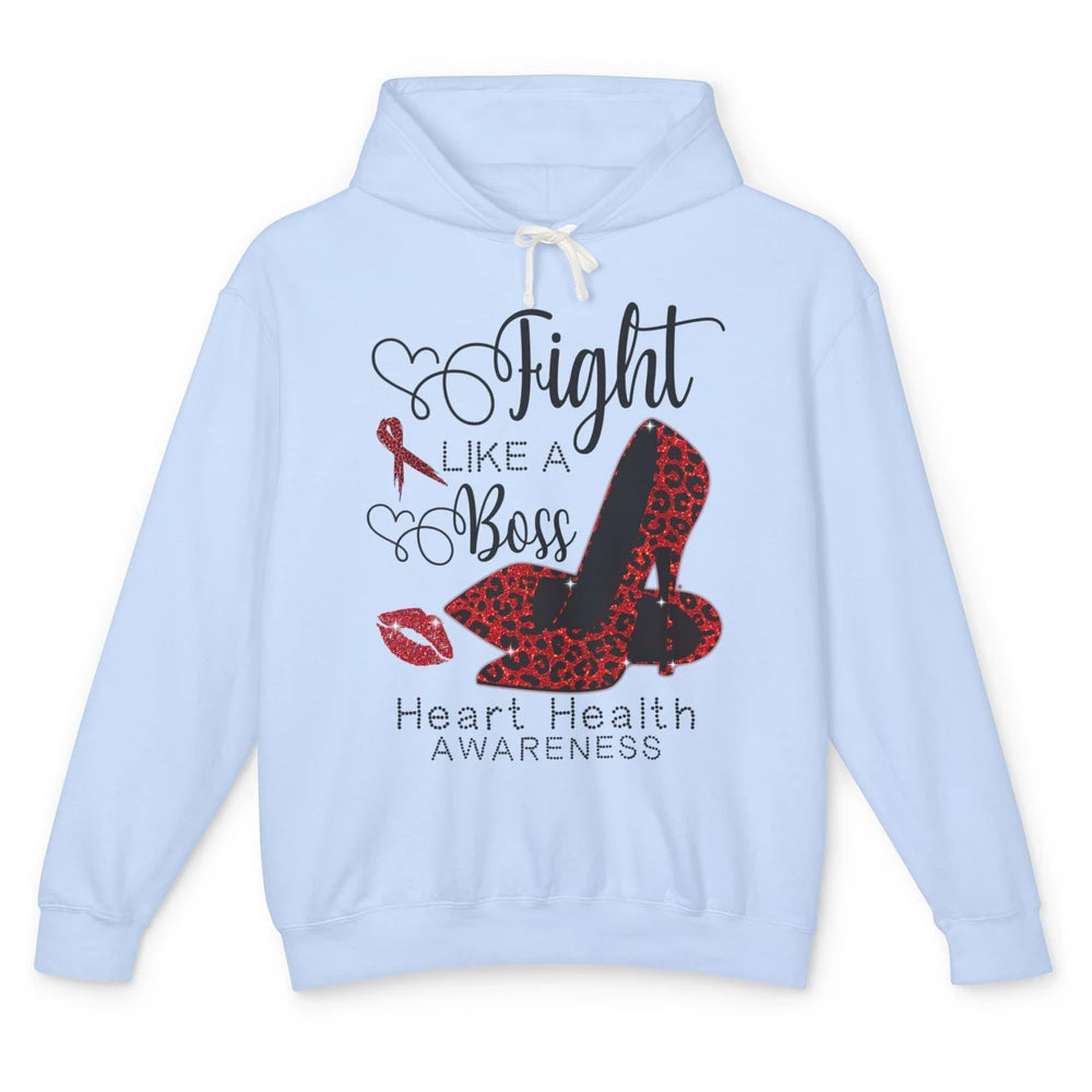 High Heel Fight Like Boss Red Ribbon Heart Health Awareness Unisex Lightweight Hoodie