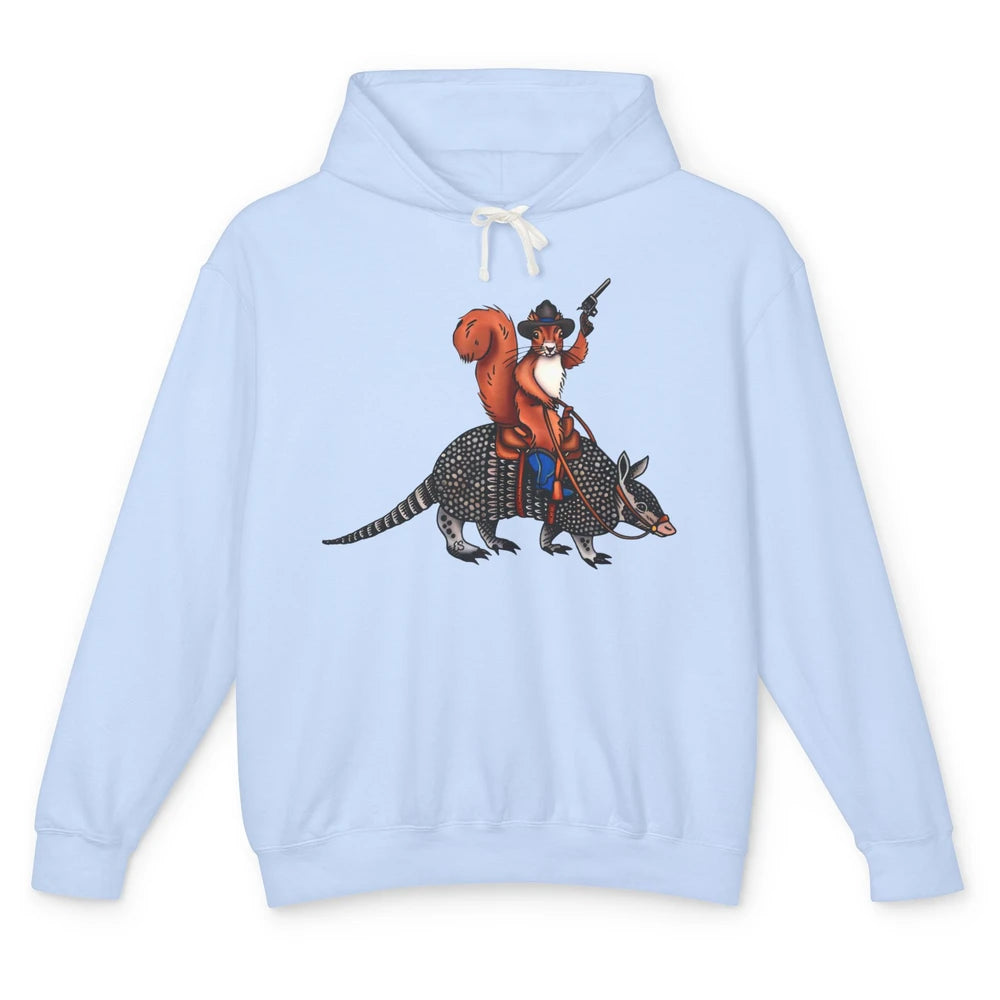 Retro Squirrel Cowboy Riding Armadillo Howdy Western Country Unisex Lightweight Hoodie