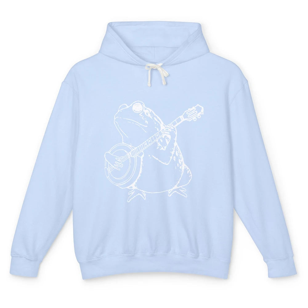 Retro Frog Playing Banjo Musician Banjo Player Music Vintage Unisex Lightweight Hoodie