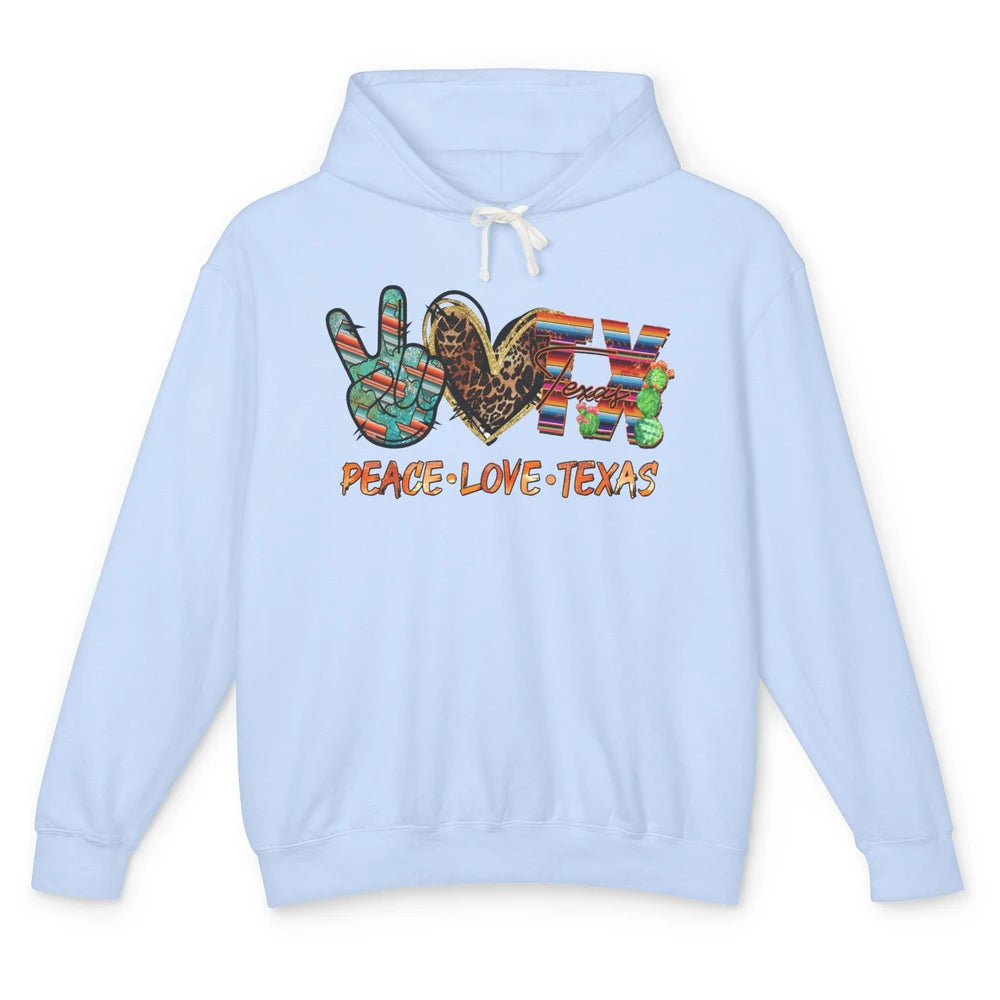 Retro Peace Love Texas Leopard Western Country Desert Cactus Unisex Lightweight Hoodie