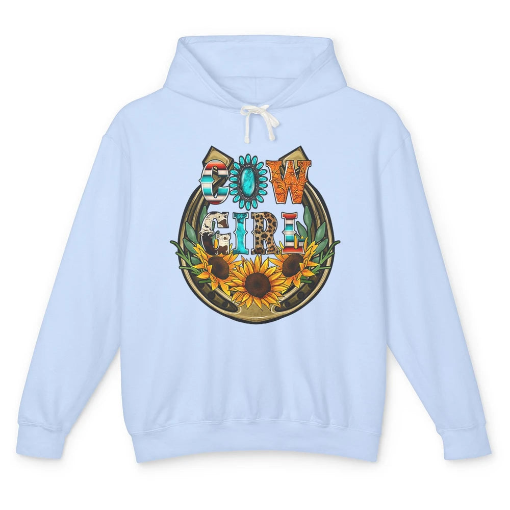 Western Country Sunflowers Retro Cowhide Serape Horseshoe Unisex Lightweight Hoodie