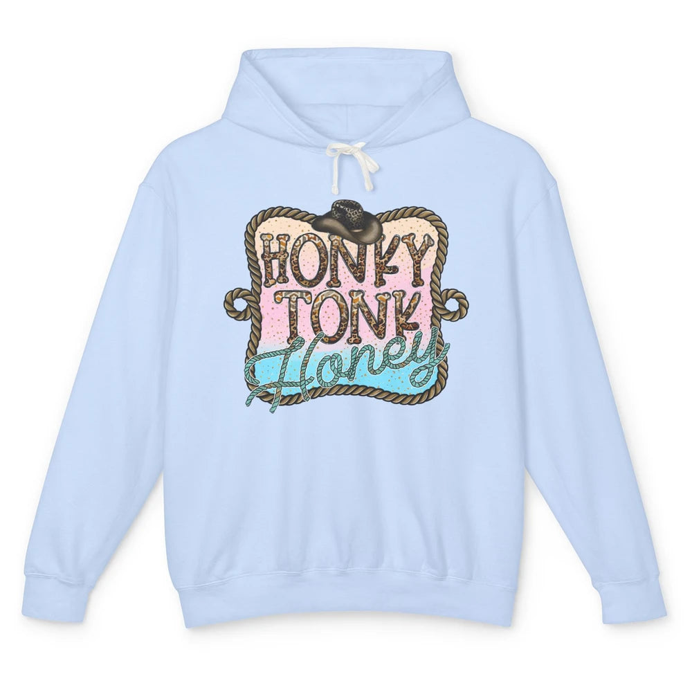 Cowboy Hat Rope Honky Tonk Honey Leopard Western Country Unisex Lightweight Hoodie