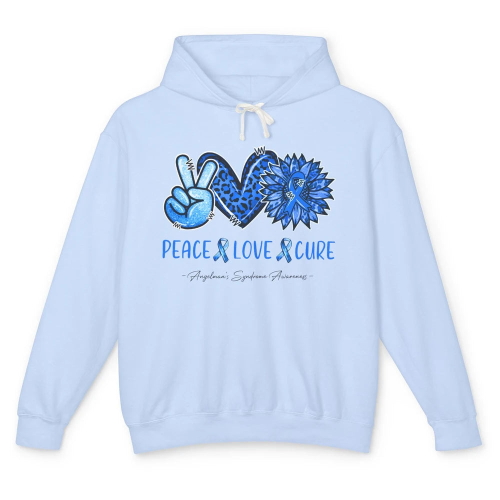 Angelman's Syndrome Blue Ribbon Peace Love Cure Sunflower Unisex Lightweight Hoodie