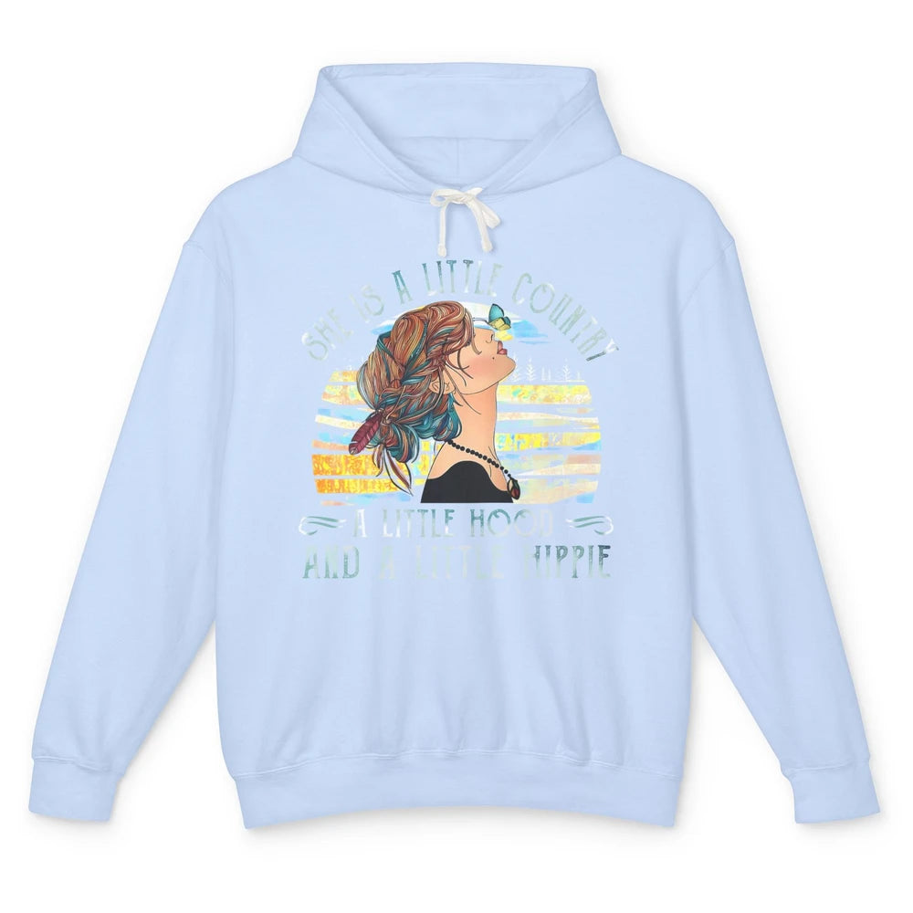 Retro Hippie Girl She's A Little Country A Little Hood Peace Unisex Lightweight Hoodie