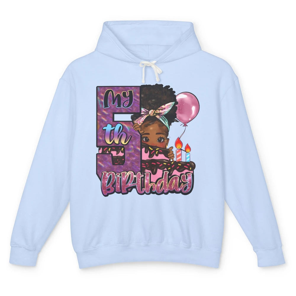 Little Black Girl My Fifth Birthday Party Afro Girl 5 Year Unisex Lightweight Hoodie