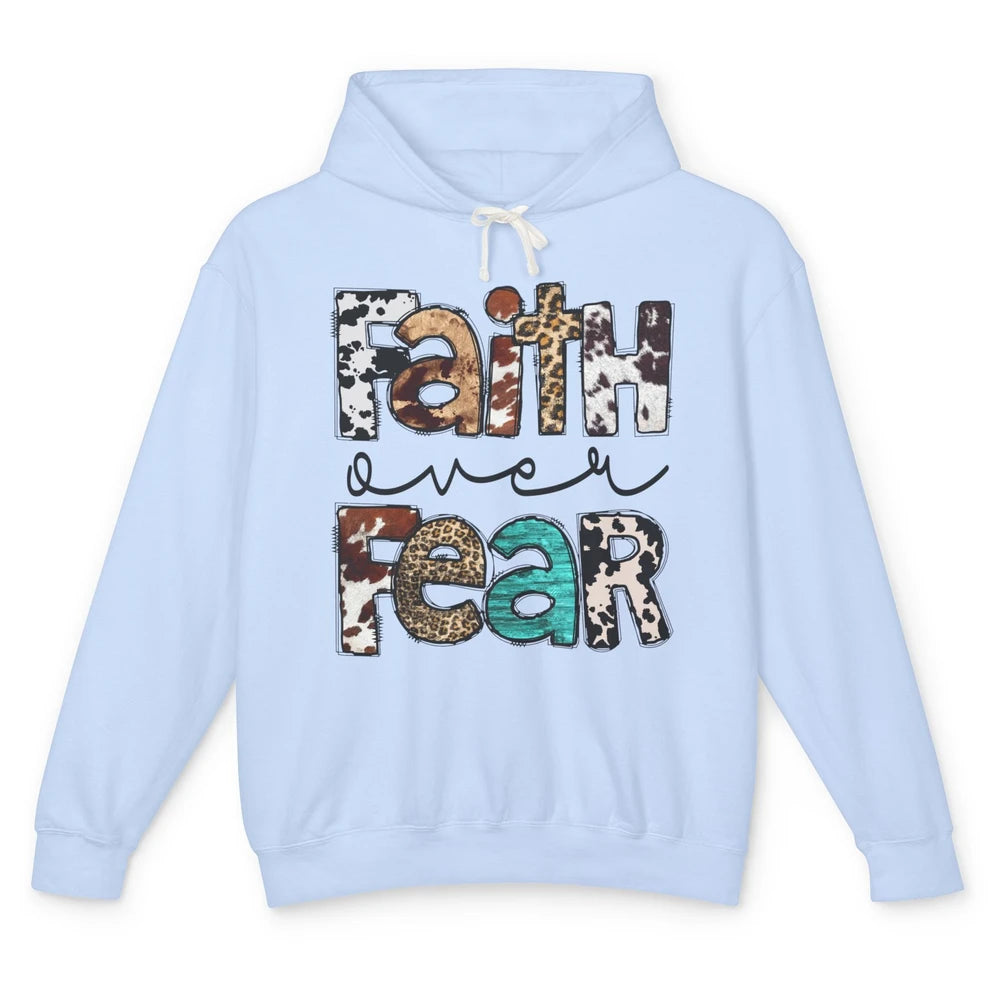 Faith Over Fear Leopard Cowhide Western Christian Cross Unisex Lightweight Hoodie