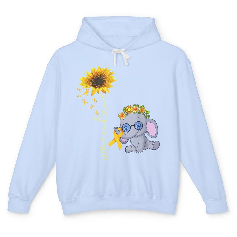 Sunflower Baby Elephant Childhood Cancer Awareness Ribbon Unisex Lightweight Hoodie