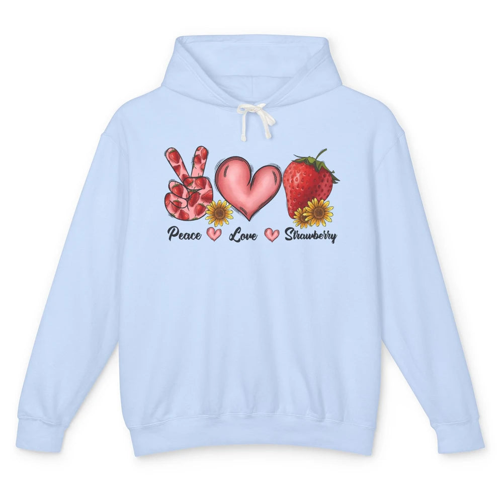 Peace Love Strawberry Strawberries Lover Strawberry Festival Unisex Lightweight Hoodie