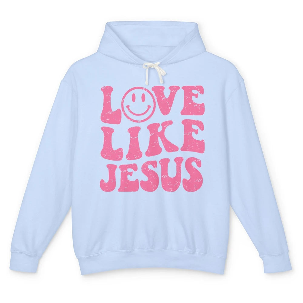 Groovy Love Like Jesus Smiling Face Christian Religious Unisex Lightweight Hoodie