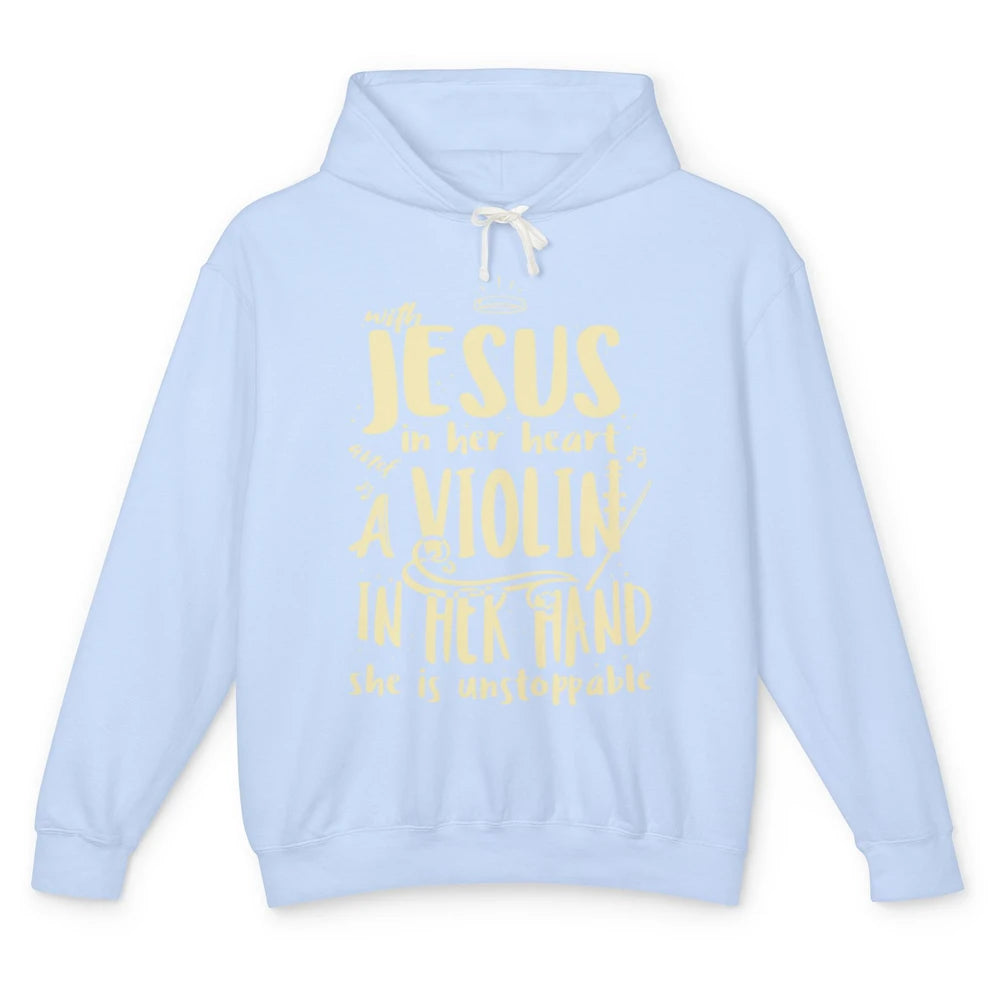 With Jesus Violin Player Retro Violinist Musical Instrument Unisex Lightweight Hoodie