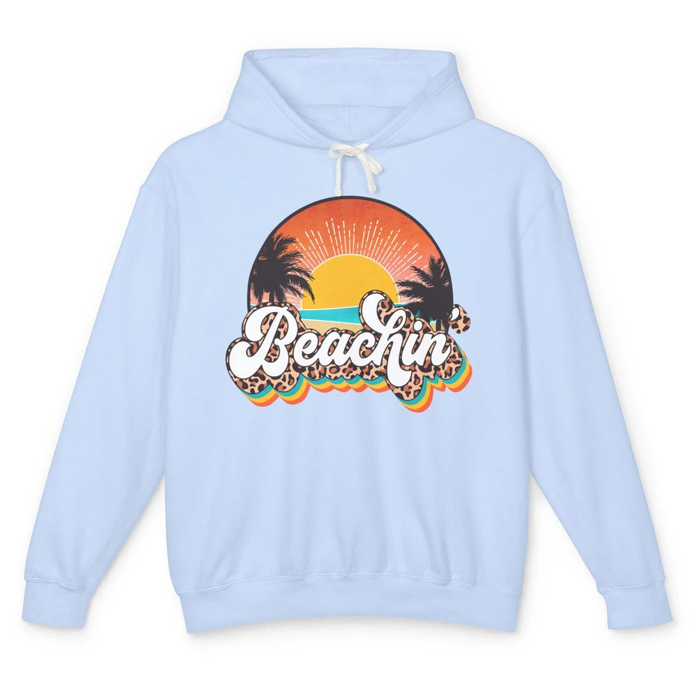 Beachin' Leopard Retro Summer Sunset Beach Lovers Vacation Unisex Lightweight Hoodie