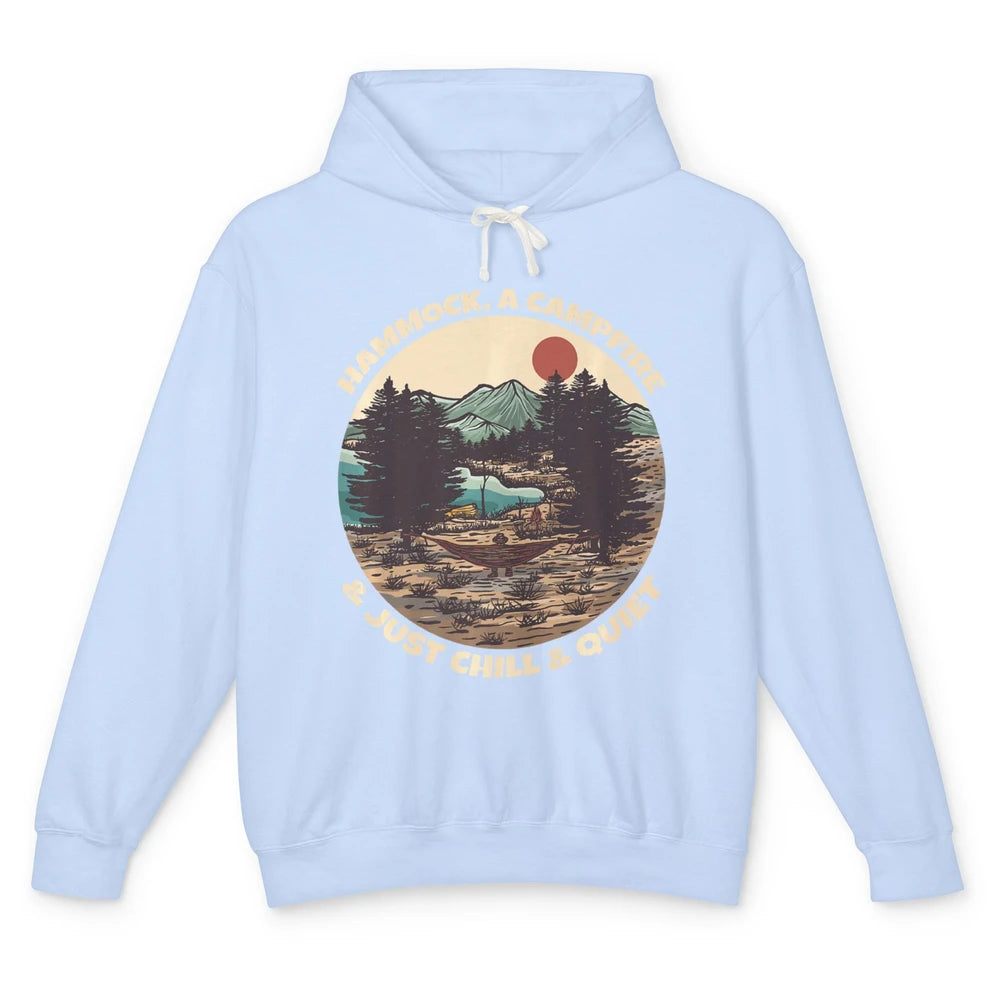 Hammock Campfire Just Chill And Quiet Camping Mountain Retro Unisex Lightweight Hoodie