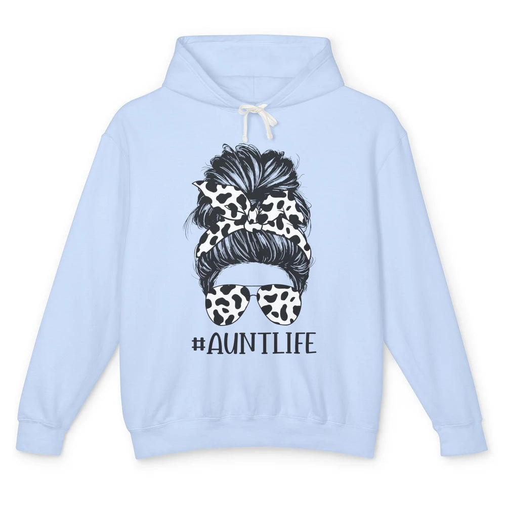 Aunt Life Messy Bun Glasses Cowhide Western Auntie Life Unisex Lightweight Hoodie