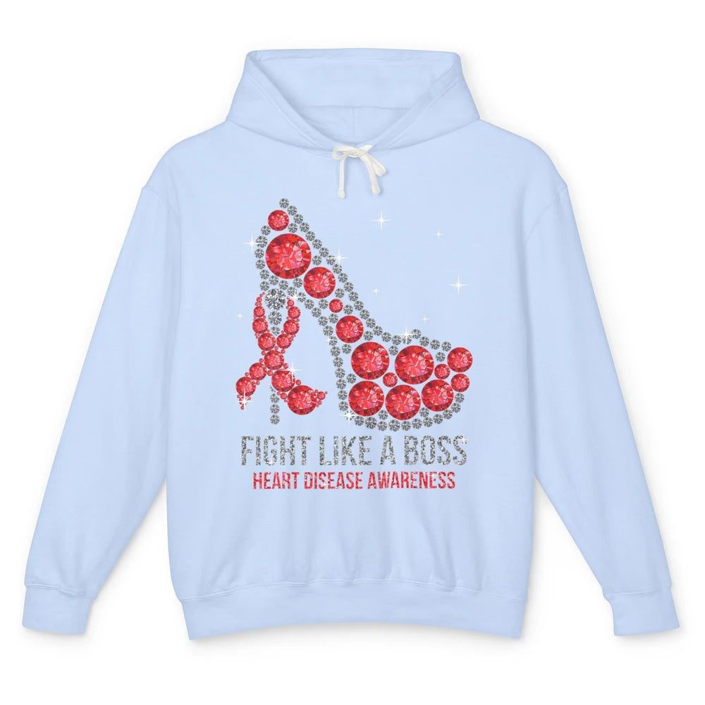 High Heel Fight Like Boss Red Ribbon Heart Disease Awareness Unisex Lightweight Hoodie