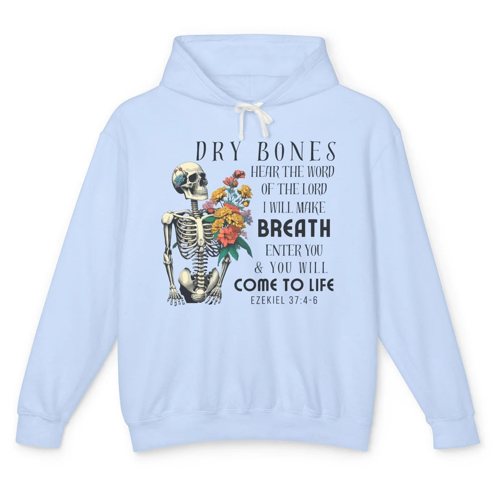 Floral Skeleton Dry Bones Come Alive Christian Halloween Unisex Lightweight Hoodie