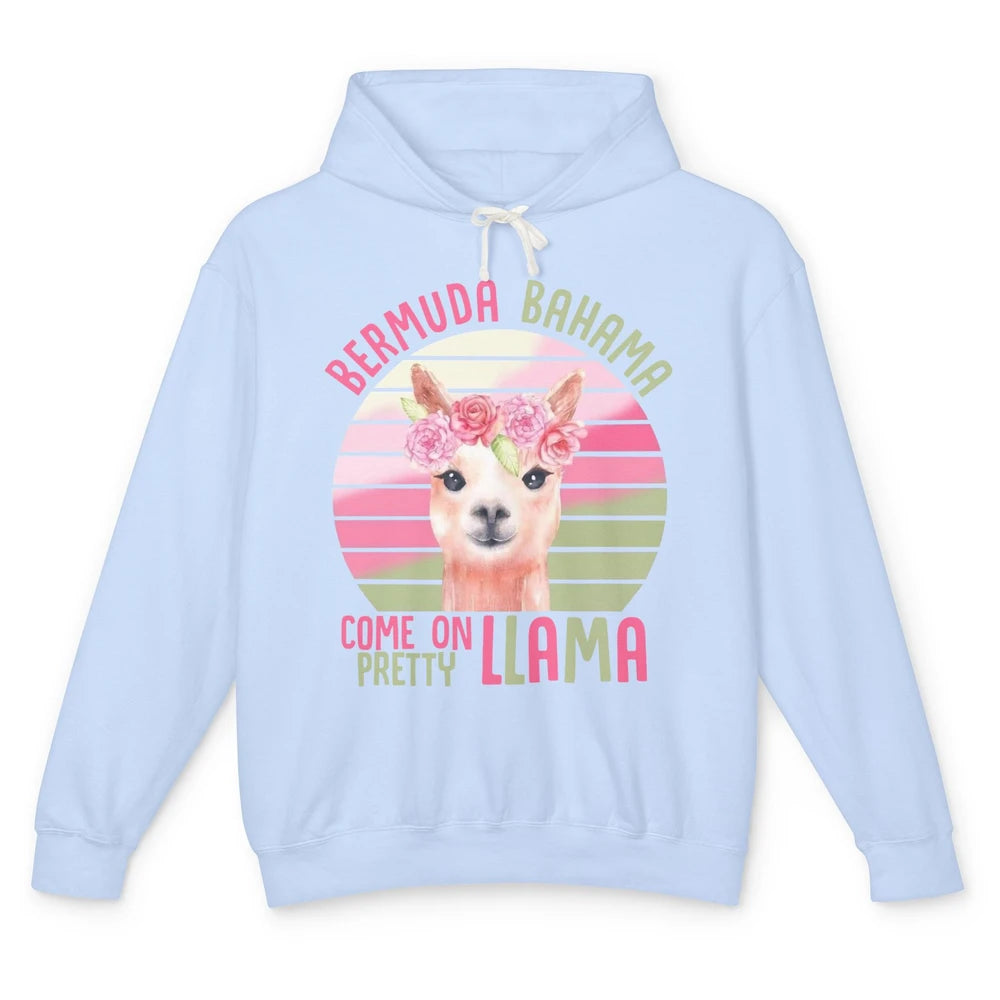 Vintage Cute Llama Bermuda Bahama Come On Pretty Llama Lover Unisex Lightweight Hoodie