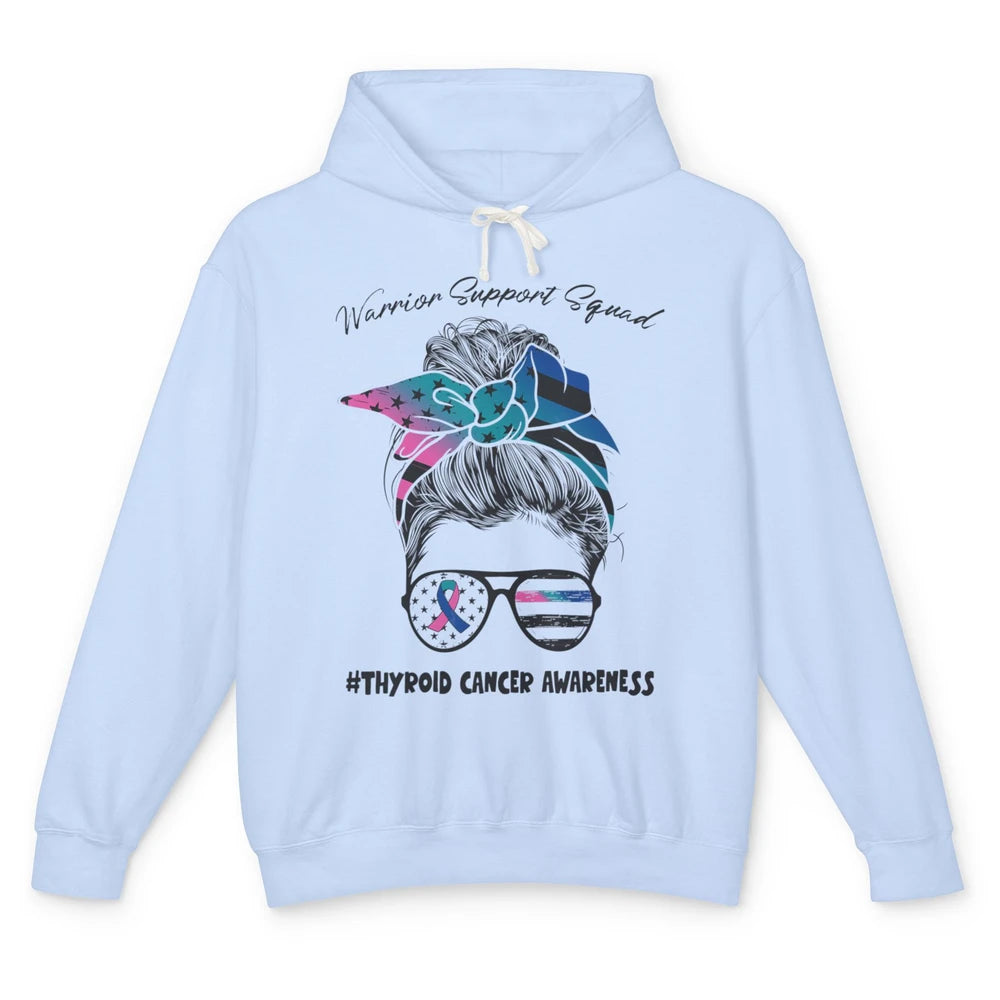 Messy Hair Warrior Support Squad Thyroid Cancer Awareness Unisex Lightweight Hoodie