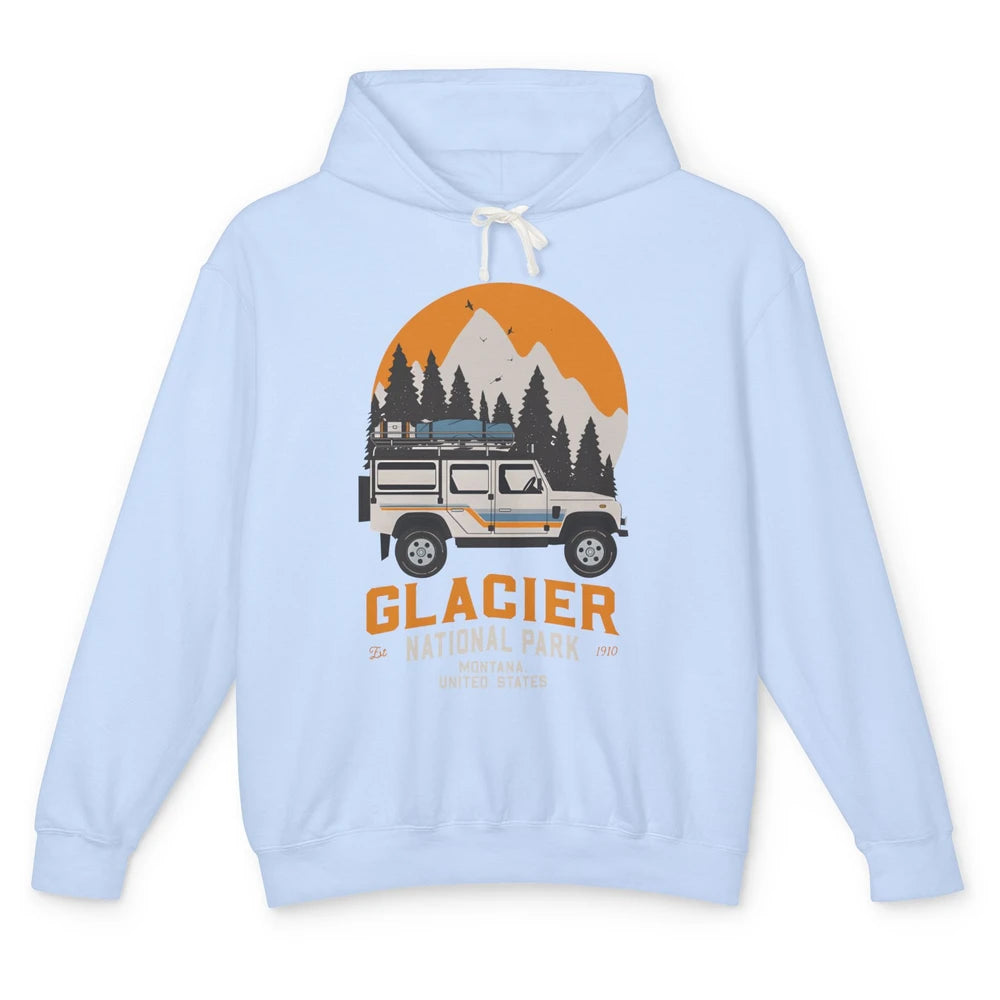 Vintage Glacier National Park Montana Road Trip Camping Unisex Lightweight Hoodie