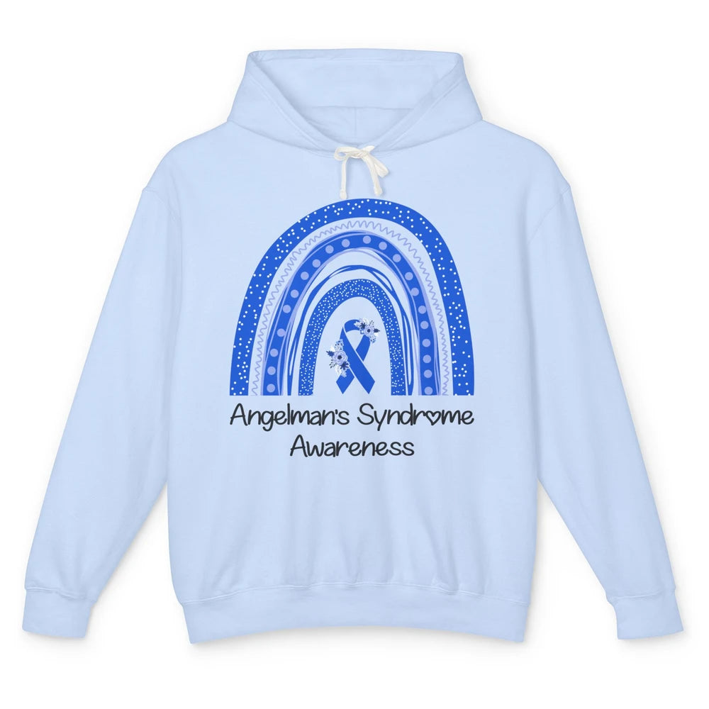 We Wear Blue Angelman's Syndrome Floral Blue Ribbon Rainbow Unisex Lightweight Hoodie