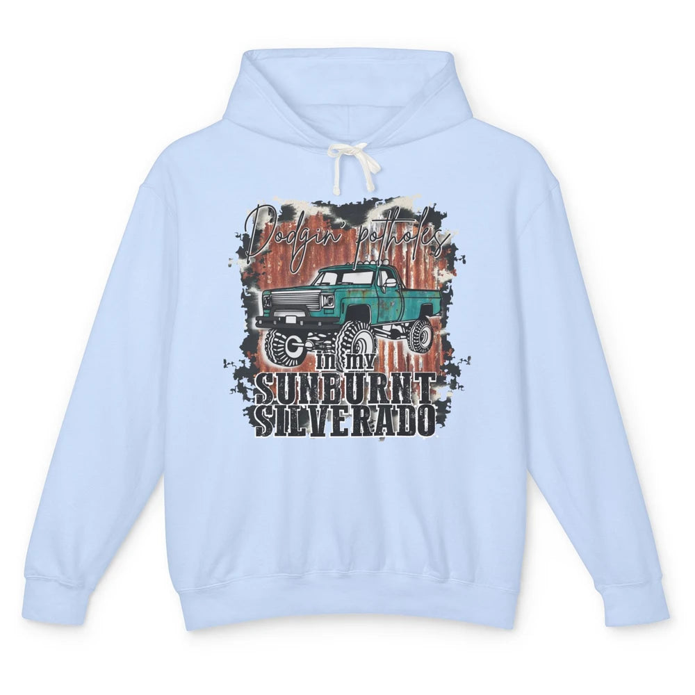 Cow Print Truck Dodging Potholes In My Sunburnt Western Girl Unisex Lightweight Hoodie