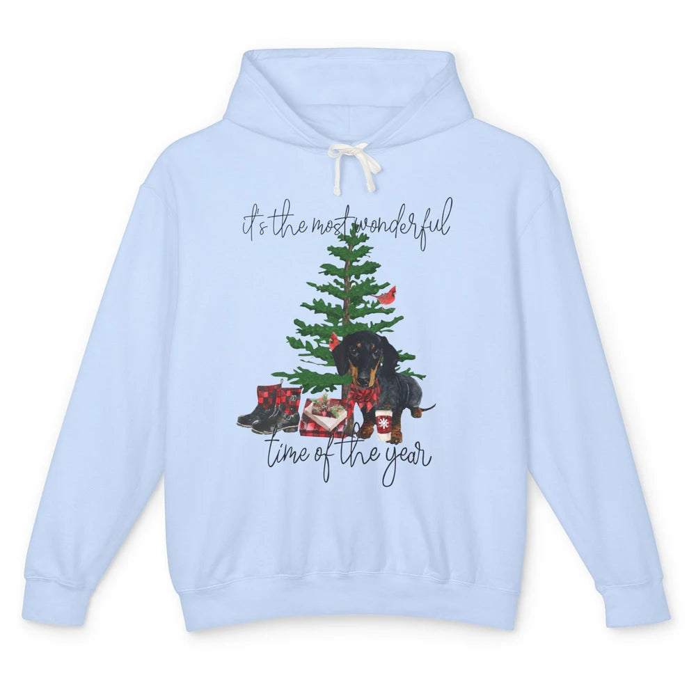 Dachshund Christmas Tree The Most Wonderful Time Of The Year Unisex Lightweight Hoodie