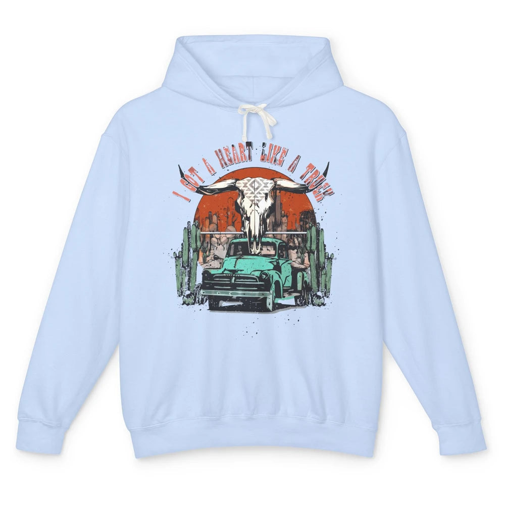 Desert Bull Skull Got A Heart Like A Truck Western Valentine Unisex Lightweight Hoodie