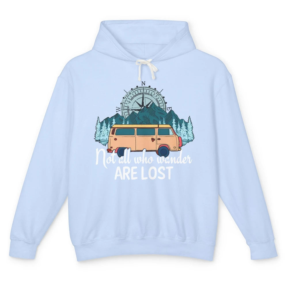 Vintage Compass Not All Who Wander Are Lost Camping Trailer Unisex Lightweight Hoodie