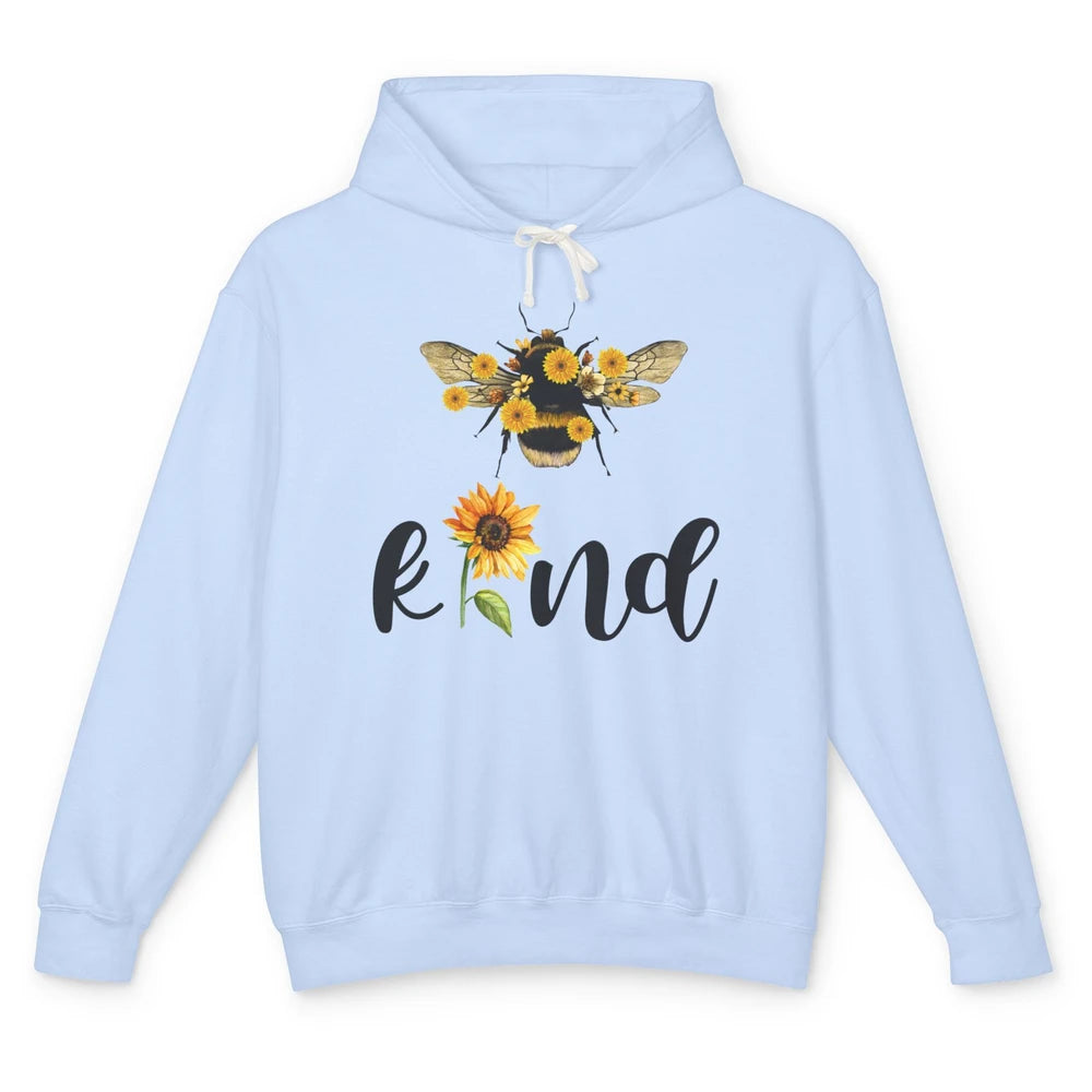 Bee Kind Be Cute Graphic Sunflower Inspirational Sayings Unisex Lightweight Hoodie