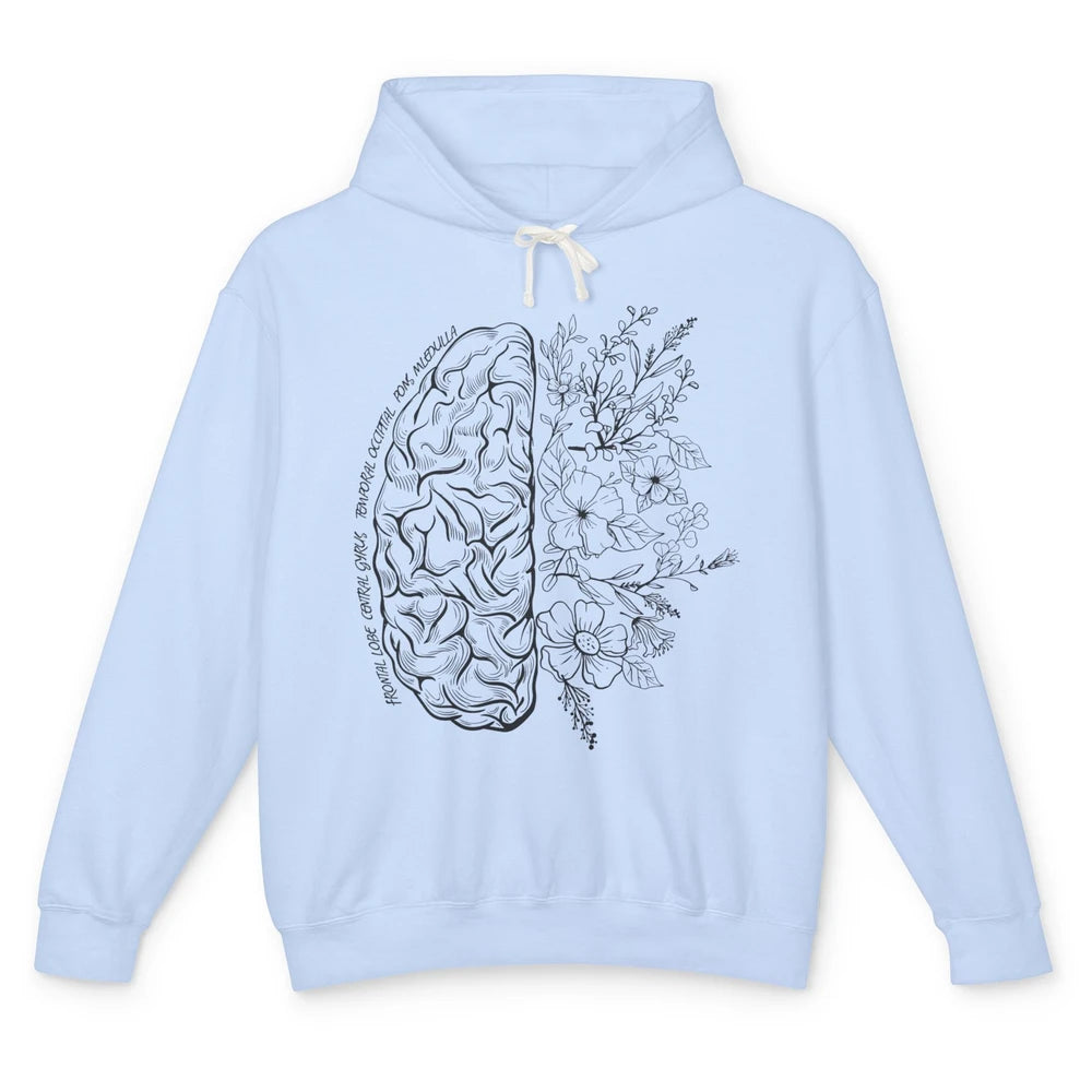 Brain Anatomy With Flowers Nursing School Doctor Neurologist Unisex Lightweight Hoodie