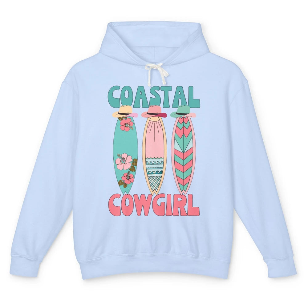 Retro Coastal Cowgirl Surfboards Western Cowgirl Beach Life Unisex Lightweight Hoodie