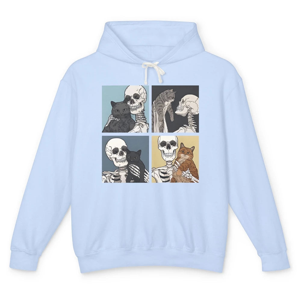 Skeleton And Cat Best Friends Kitten Funny Cats Lovers Gift Unisex Lightweight Hoodie