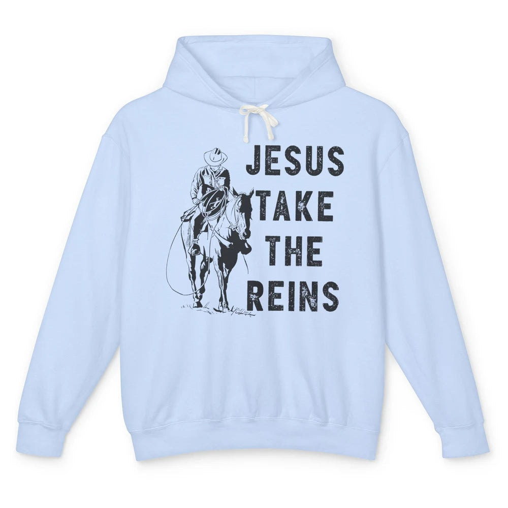 Retro Christian Cowboy Horsing Jesus Take The Reins Western Unisex Lightweight Hoodie