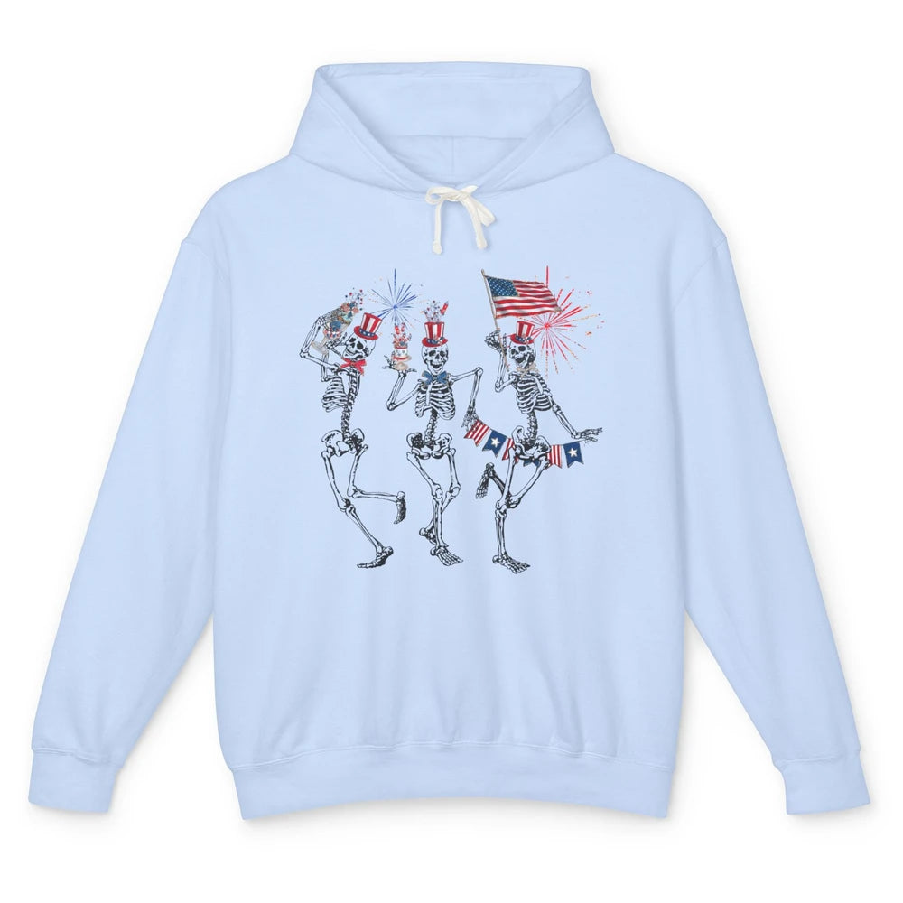 4th July Independence Day Dancing Skeletons America Flag Unisex Lightweight Hoodie