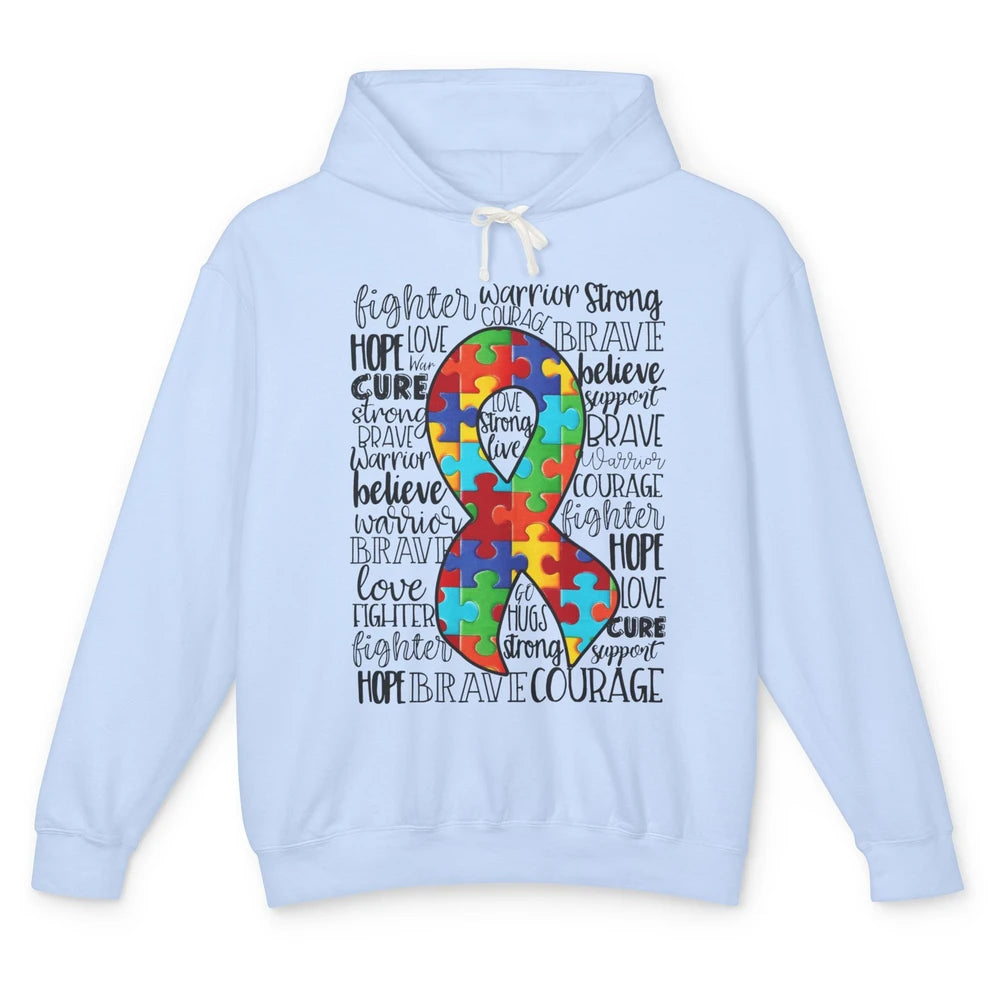 Autism Awareness Puzzles Ribbon Strong Brave Autism Support Unisex Lightweight Hoodie