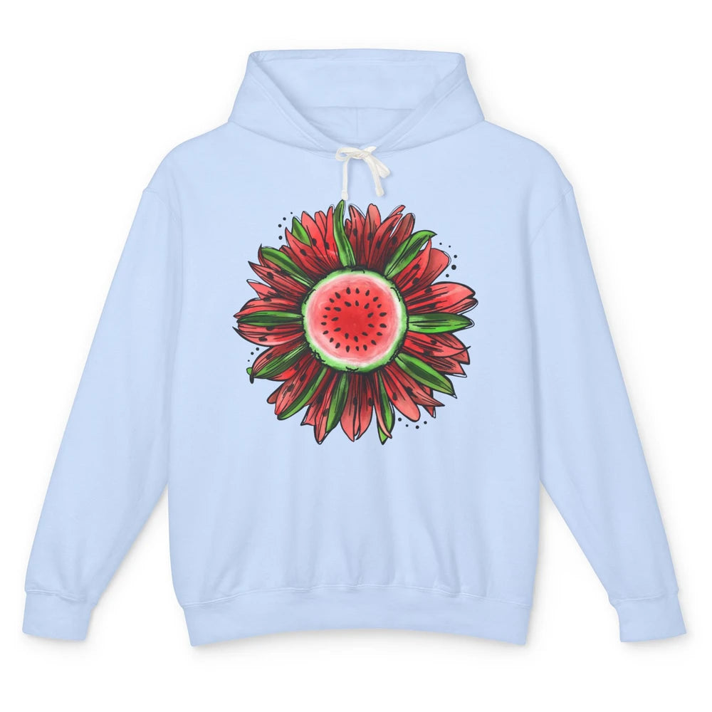 Watermelon Sunflower Summer Peace Love Watermelon Lover Gift Unisex Lightweight Hoodie